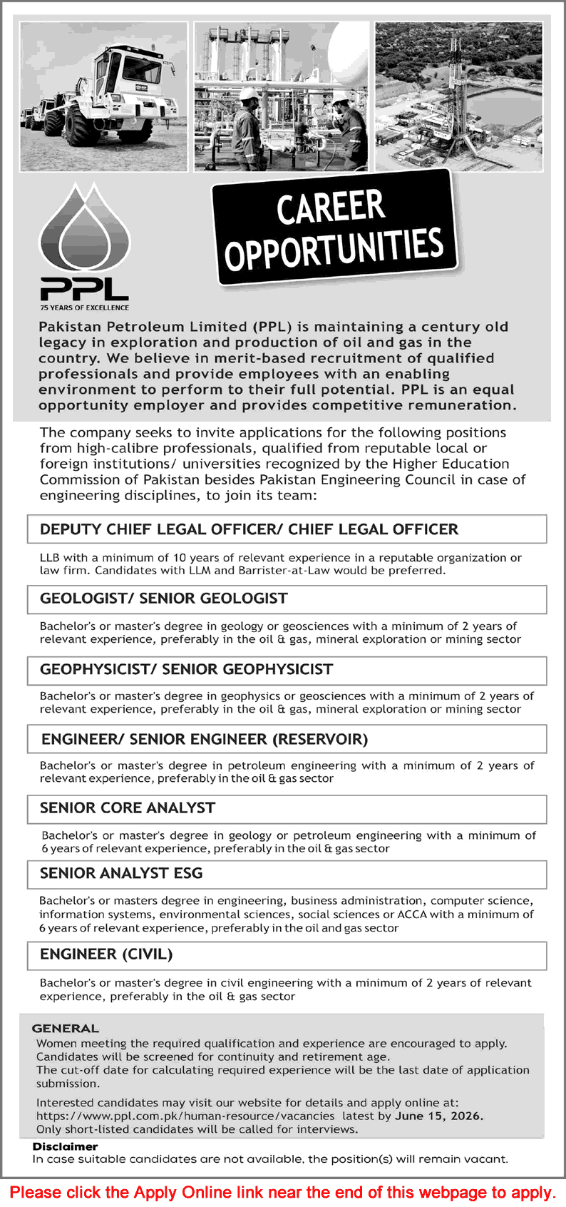 Pakistan Petroleum Limited Jobs 2026 May PPL Apply Online Petroleum / Civil Engineers