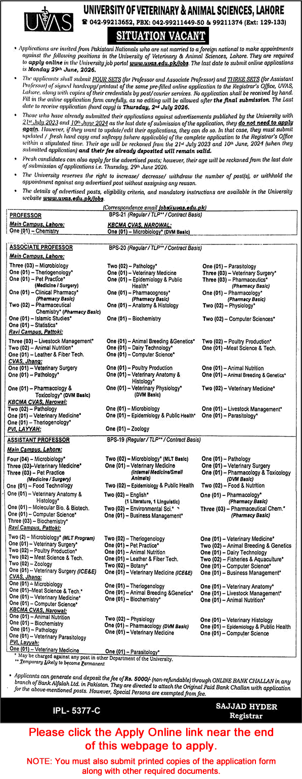 University of Veterinary and Animal Sciences Jobs May 2026 Apply Online Teaching Faculty UVAS Latest Jobs